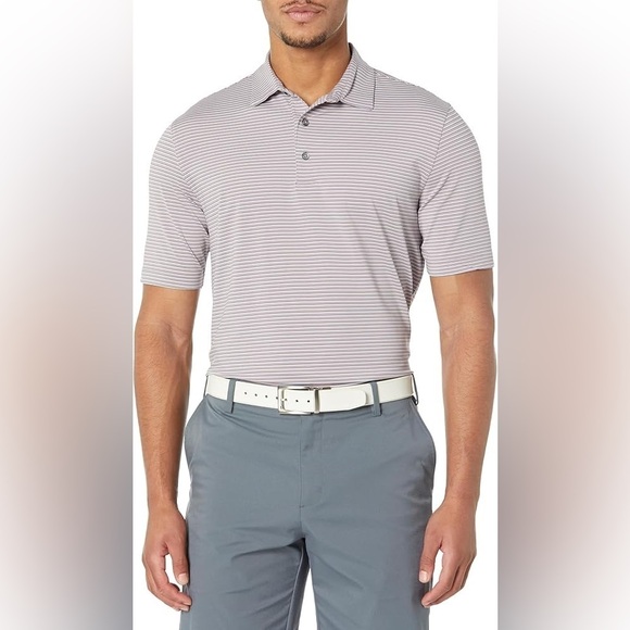 Men’s Greg Norman Grey & White Stripe Golf PlayDry Size Medium! - Picture 1 of 6